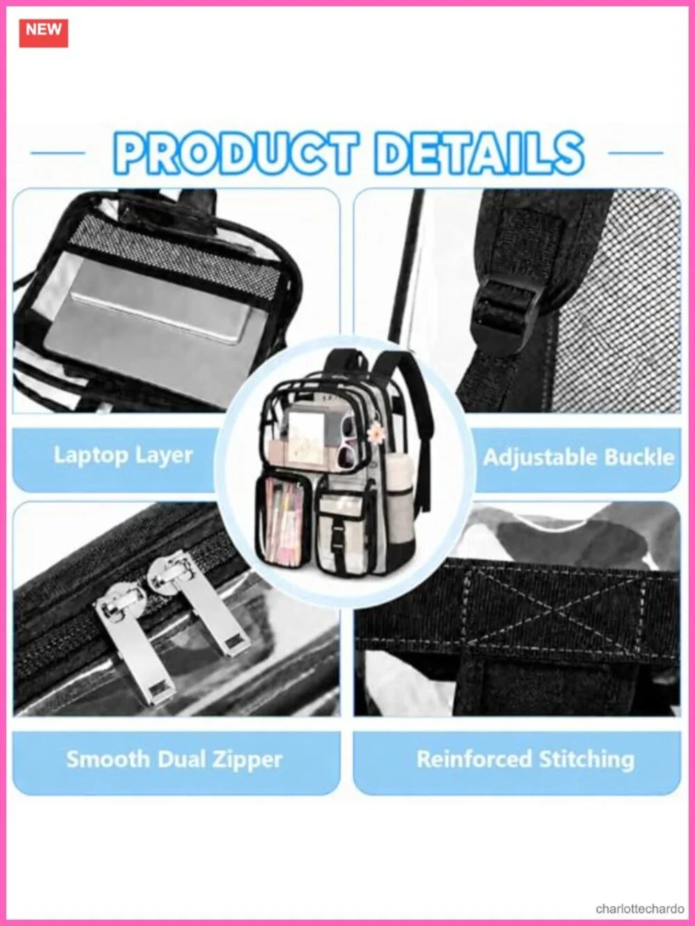 Large Capacity Clear PVC Backpack for School, Stadium, Security Events